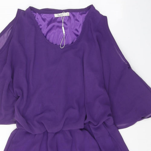 Katie Womens Purple Rayon A-Line Size S Round Neck Pullover - Cold Shoulder