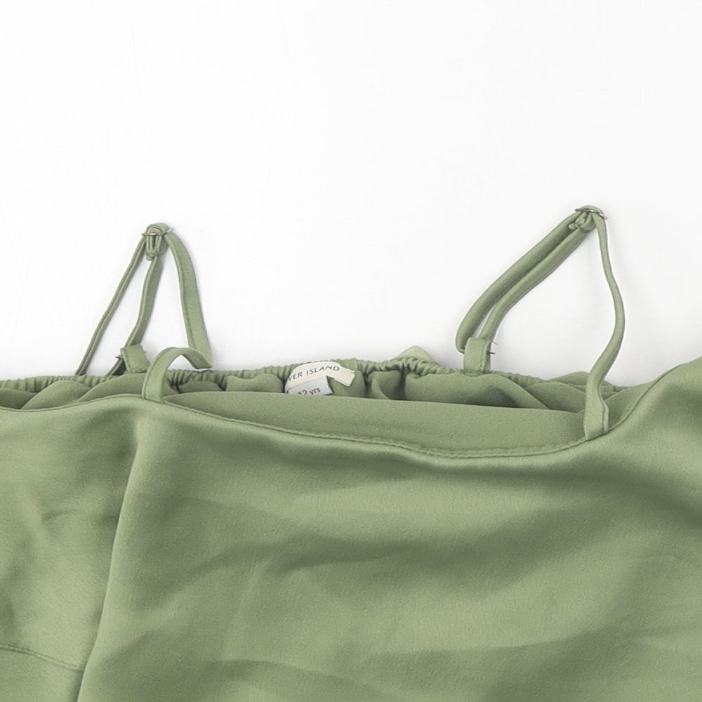 River Island Girls Green Polyester Cropped Tank Size 12 Years Square Neck Pullover