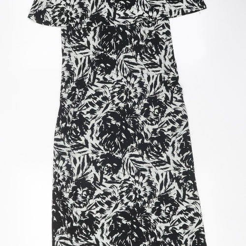 Select Womens Black Floral Viscose Fit & Flare Size 8 Round Neck Pullover