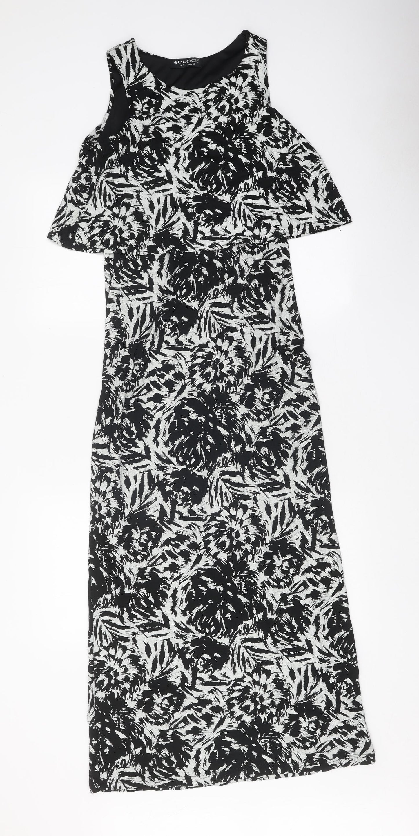 Select Womens Black Floral Viscose Fit & Flare Size 8 Round Neck Pullover