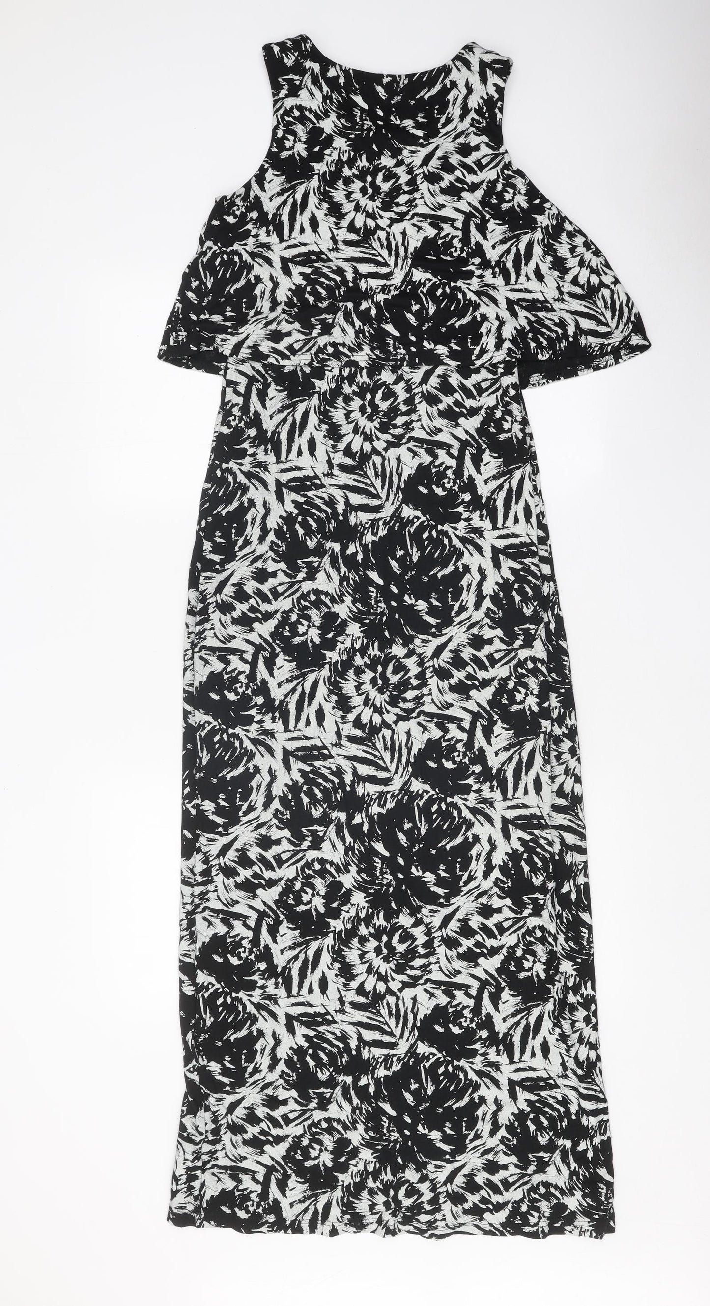 Select Womens Black Floral Viscose Fit & Flare Size 8 Round Neck Pullover
