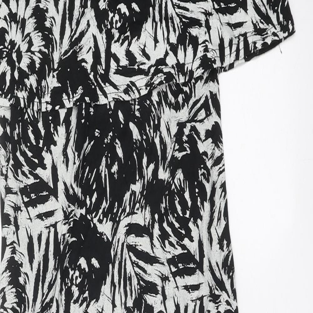 Select Womens Black Floral Viscose Fit & Flare Size 8 Round Neck Pullover