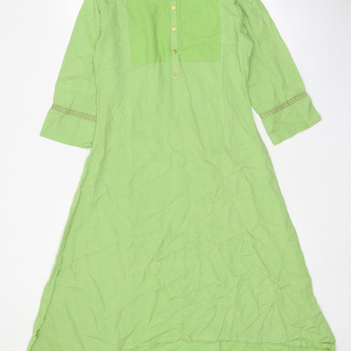 Span Womens Green Polyester A-Line Size S Round Neck Pullover