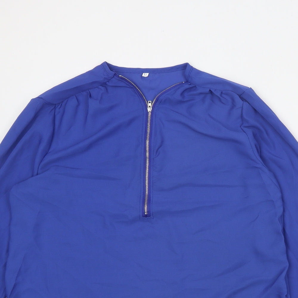 Preworn Womens Blue Polyester Basic Blouse Size XL V-Neck