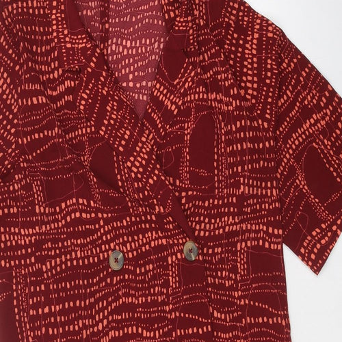 Monki Womens Red Geometric Polyester Shift Size S Collared Button