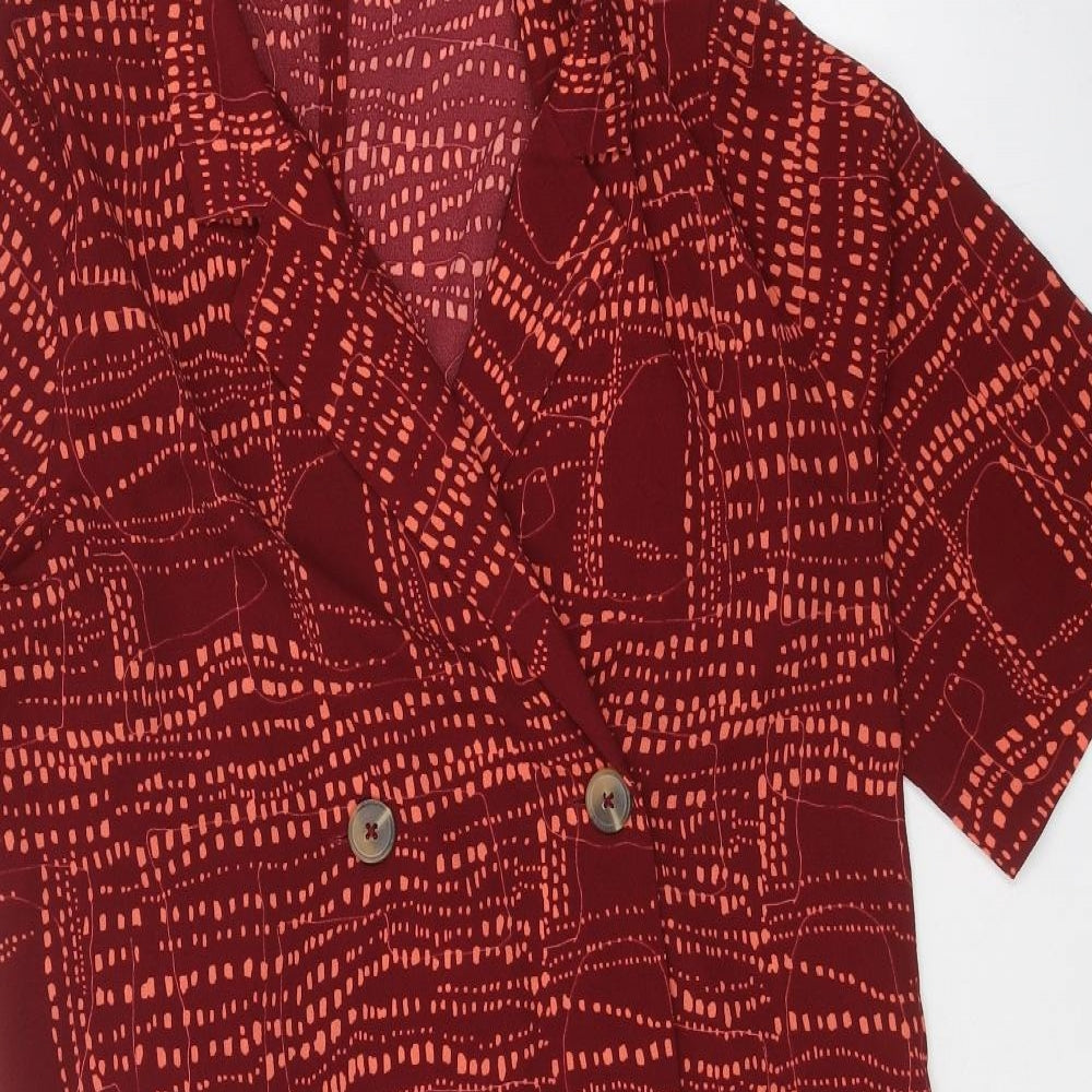 Monki Womens Red Geometric Polyester Shift Size S Collared Button