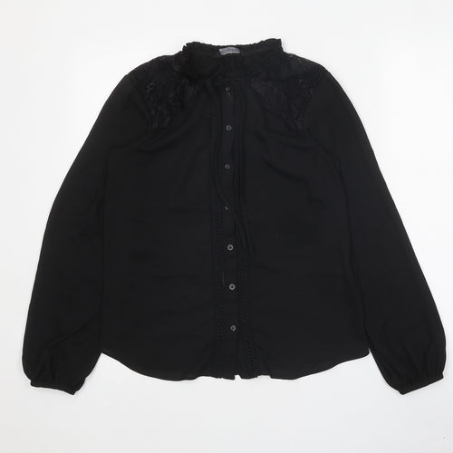 Dorothy Perkins Womens Black Polyester Basic Button-Up Size 10 Mock Neck