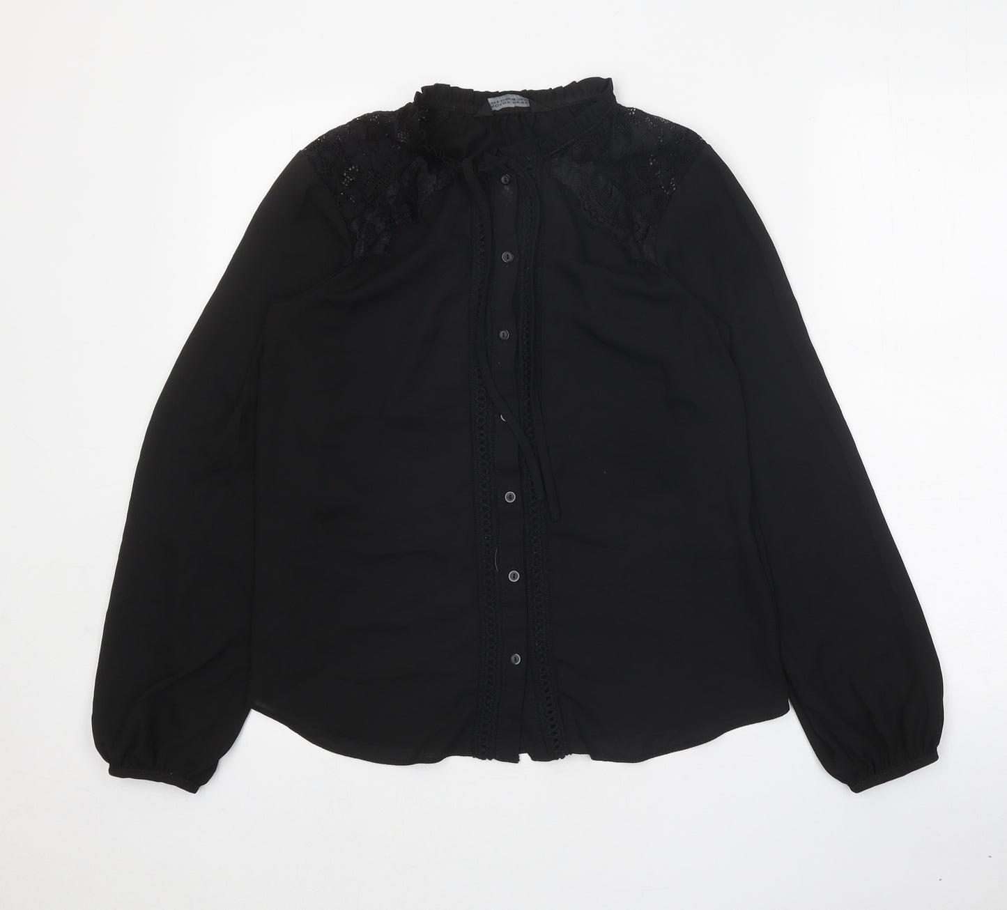 Dorothy Perkins Womens Black Polyester Basic Button-Up Size 10 Mock Neck
