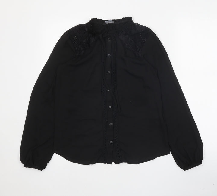Dorothy Perkins Womens Black Polyester Basic Button-Up Size 10 Mock Neck