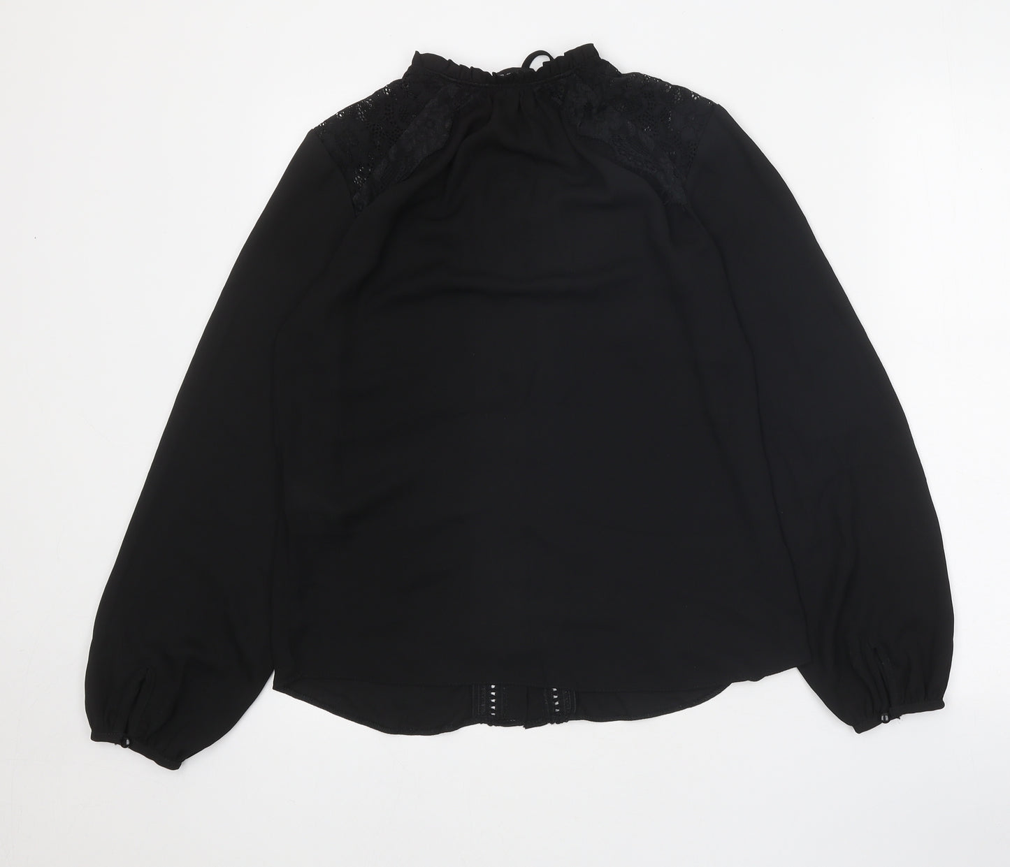 Dorothy Perkins Womens Black Polyester Basic Button-Up Size 10 Mock Neck