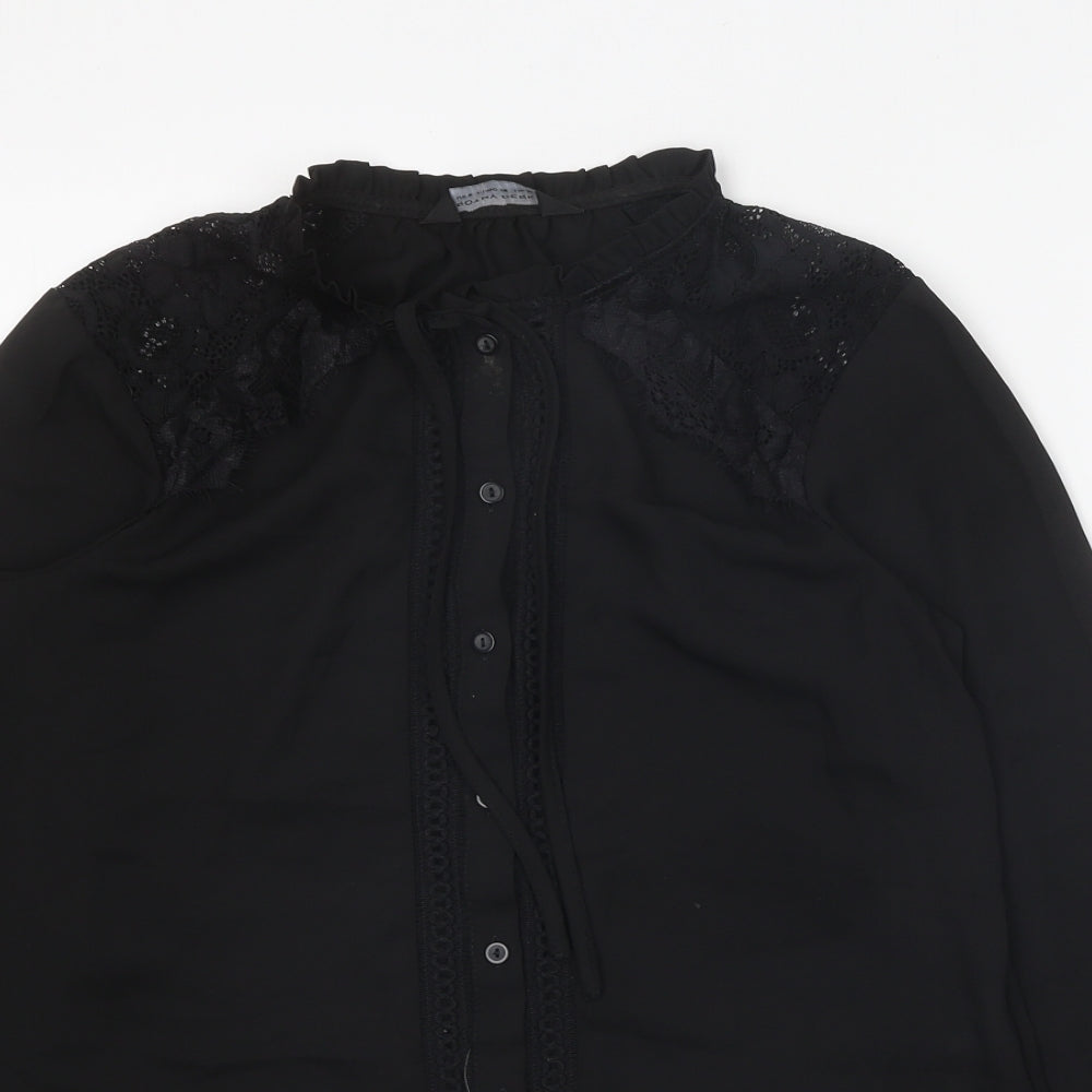 Dorothy Perkins Womens Black Polyester Basic Button-Up Size 10 Mock Neck