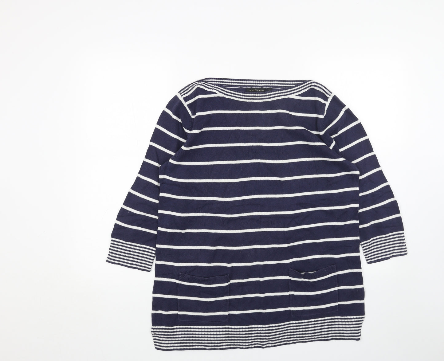 Jeanne Pierre Womens Blue Boat Neck Striped Acrylic Pullover Jumper Size L