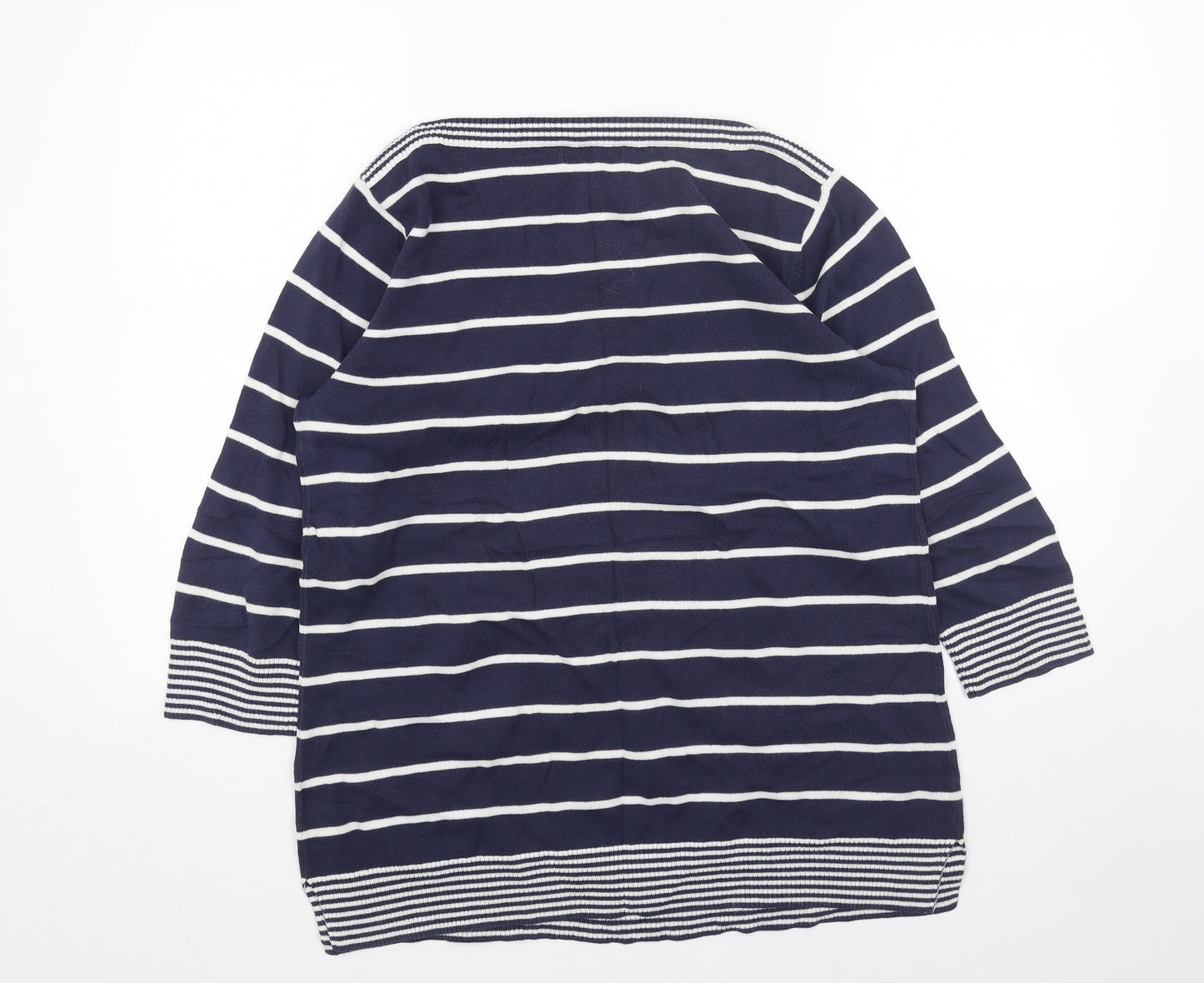 Jeanne Pierre Womens Blue Boat Neck Striped Acrylic Pullover Jumper Size L