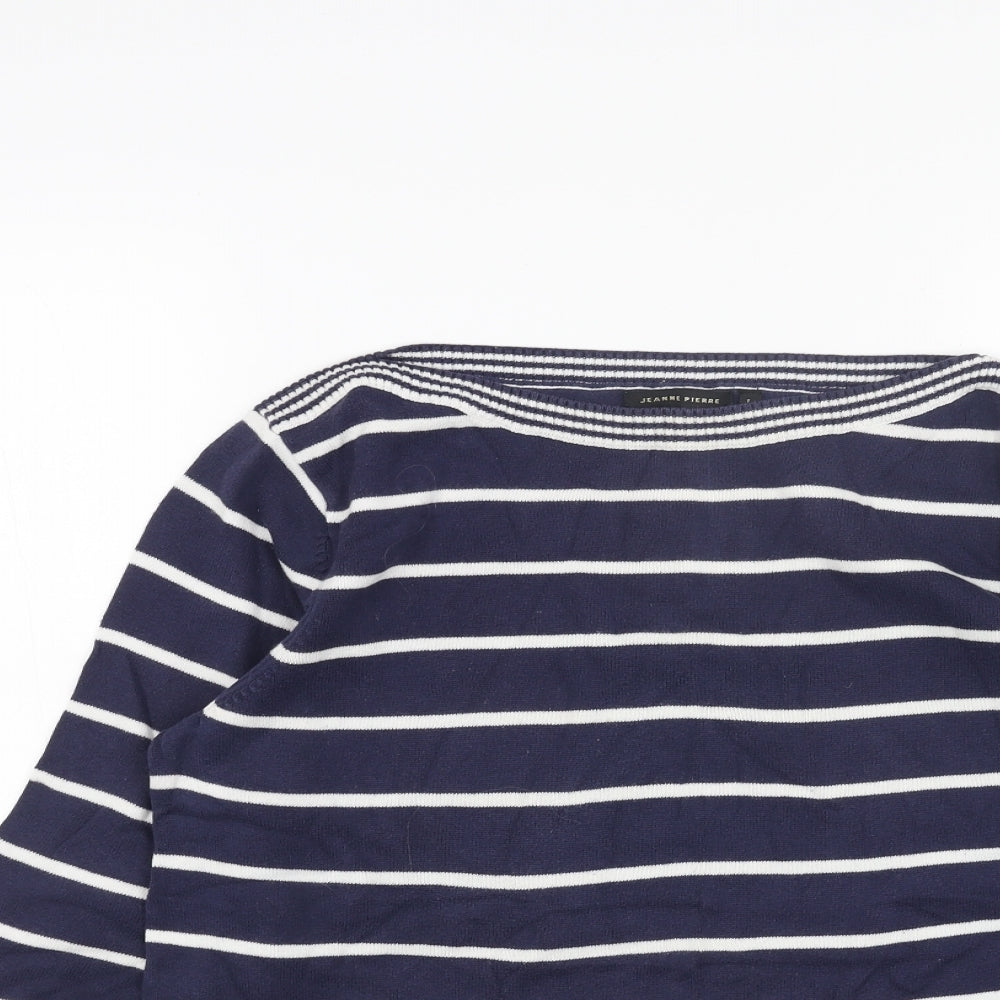 Jeanne Pierre Womens Blue Boat Neck Striped Acrylic Pullover Jumper Size L