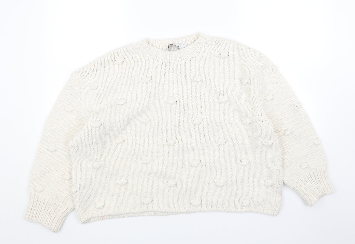 Zara Womens White Round Neck Acrylic Pullover Jumper Size S