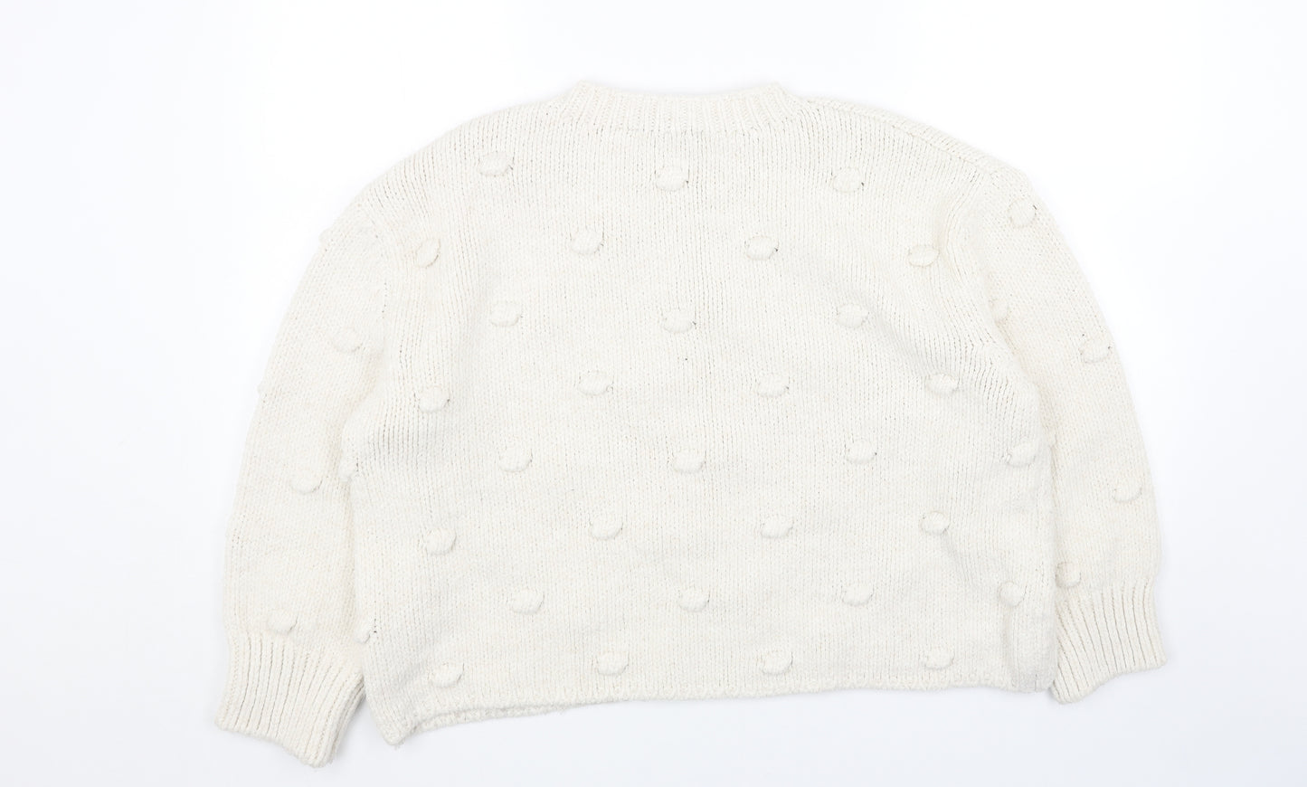 Zara Womens White Round Neck Acrylic Pullover Jumper Size S