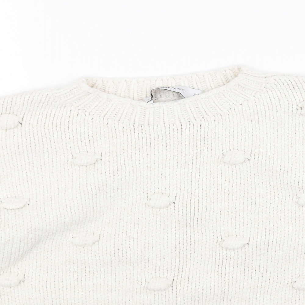 Zara Womens White Round Neck Acrylic Pullover Jumper Size S