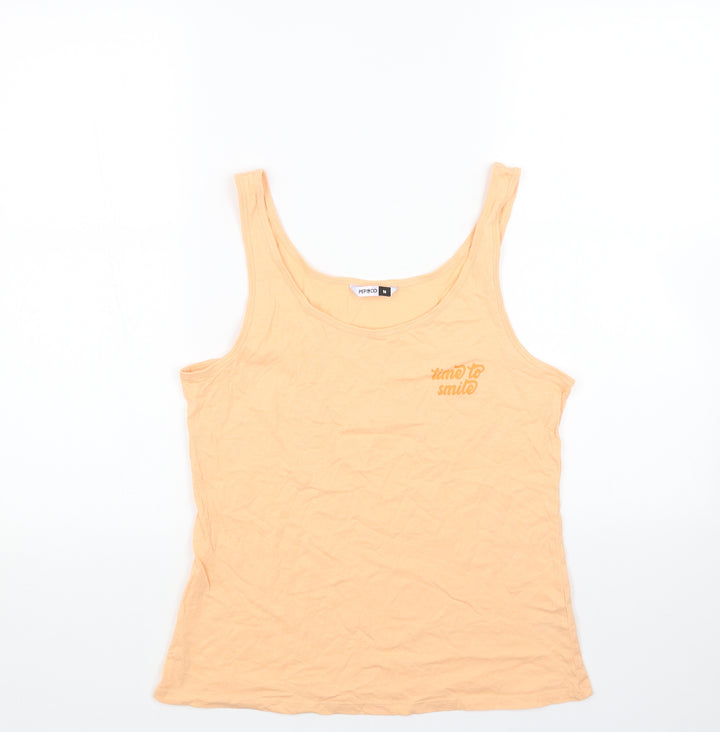 PEP&CO Womens Orange Cotton Basic Tank Size M Scoop Neck