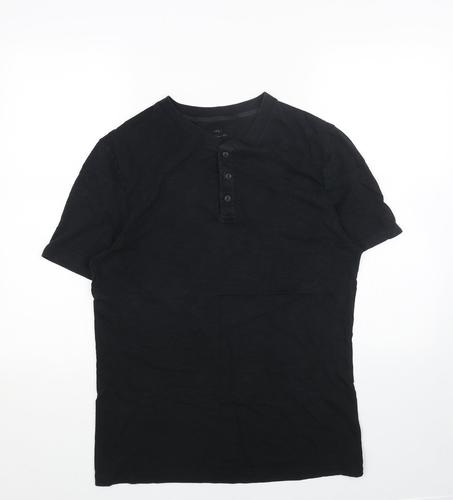 Marks and Spencer Mens Black Cotton T-Shirt Size S Round Neck