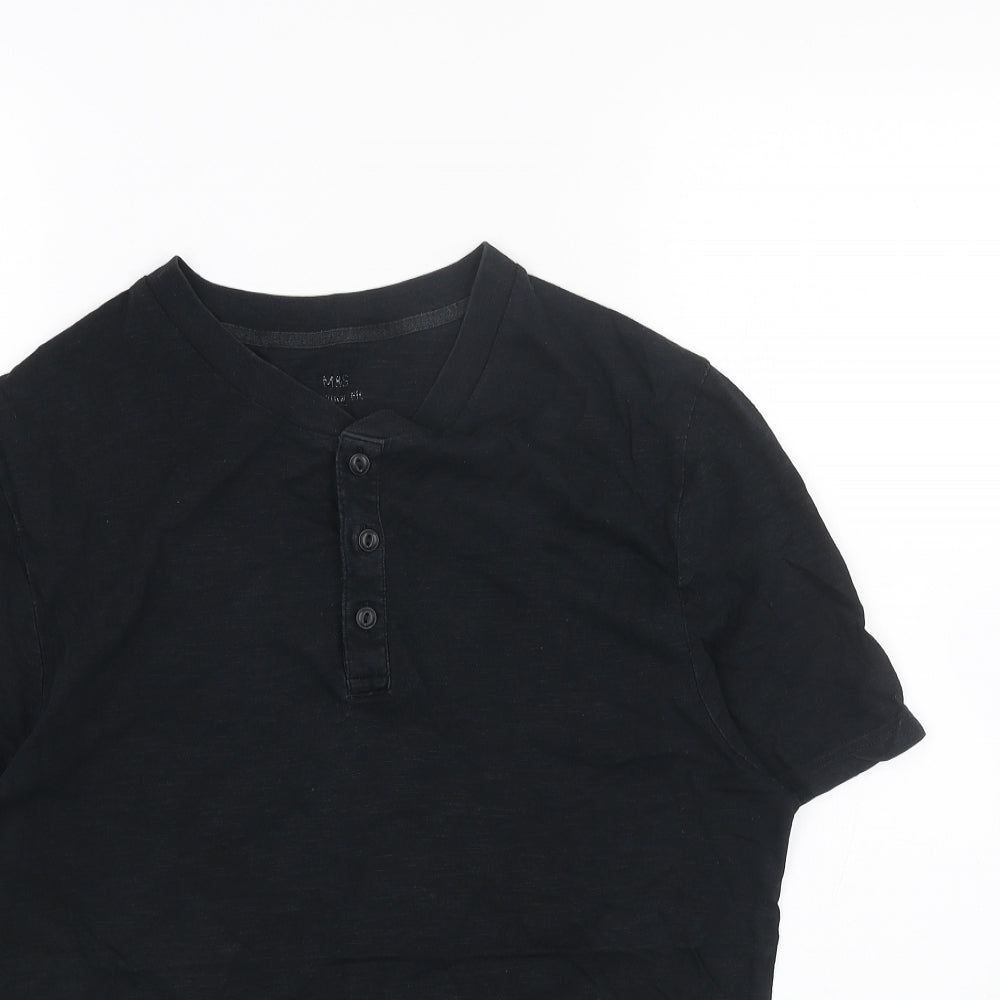 Marks and Spencer Mens Black Cotton T-Shirt Size S Round Neck