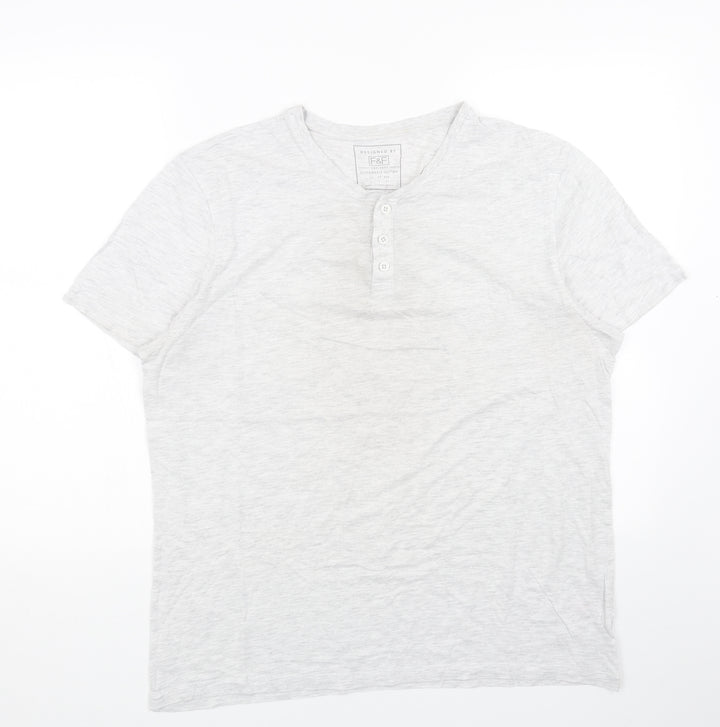 F&F Girls Grey Cotton Basic T-Shirt Size L V-Neck Button