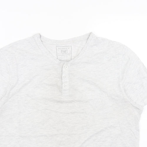 F&F Girls Grey Cotton Basic T-Shirt Size L V-Neck Button