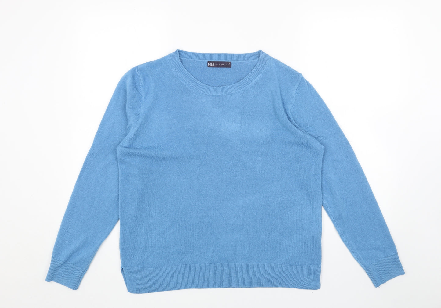 Marks and Spencer Womens Blue Round Neck Acrylic Pullover Jumper Size 16