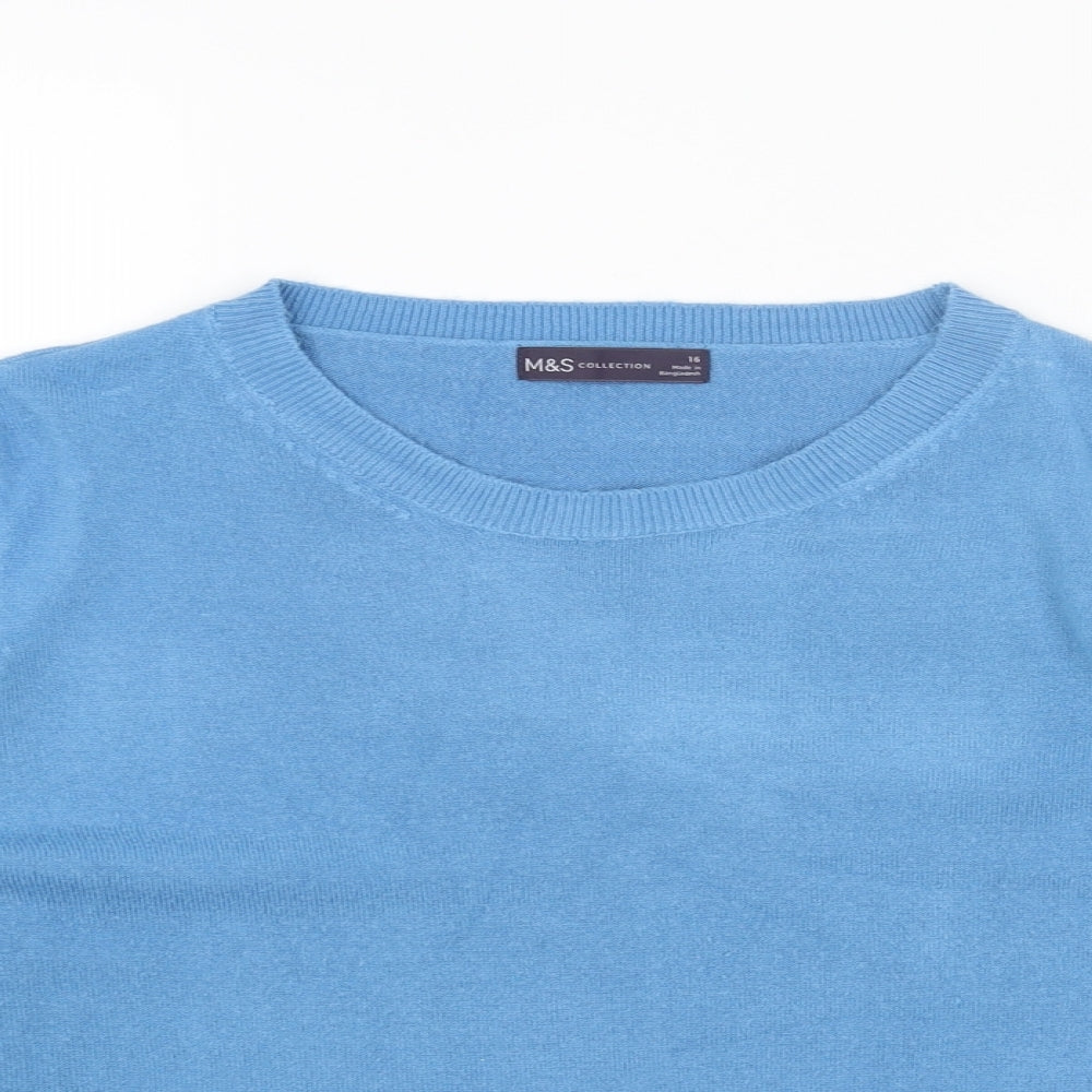 Marks and Spencer Womens Blue Round Neck Acrylic Pullover Jumper Size 16