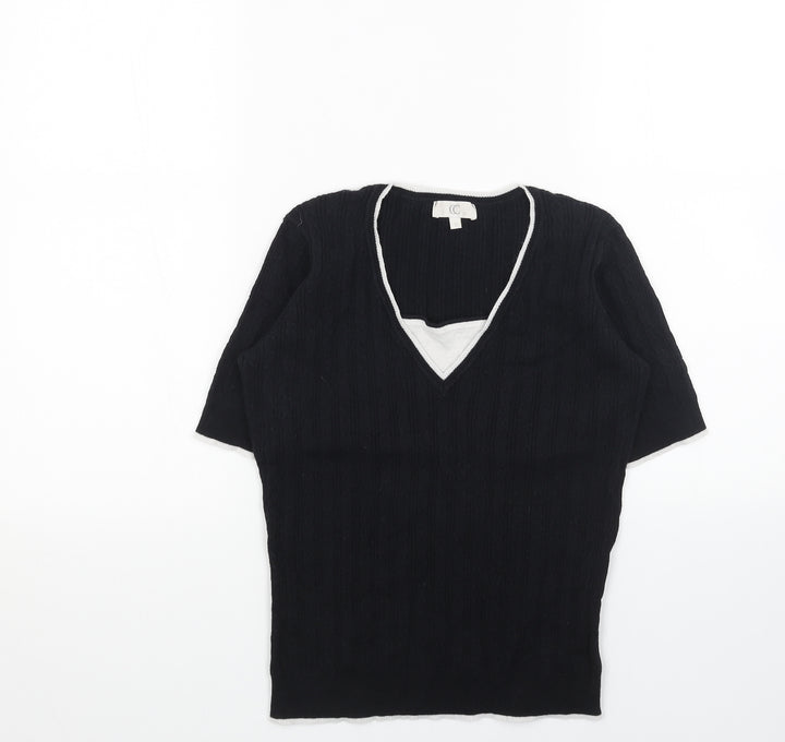 CC Womens Black V-Neck Cotton Pullover Jumper Size S