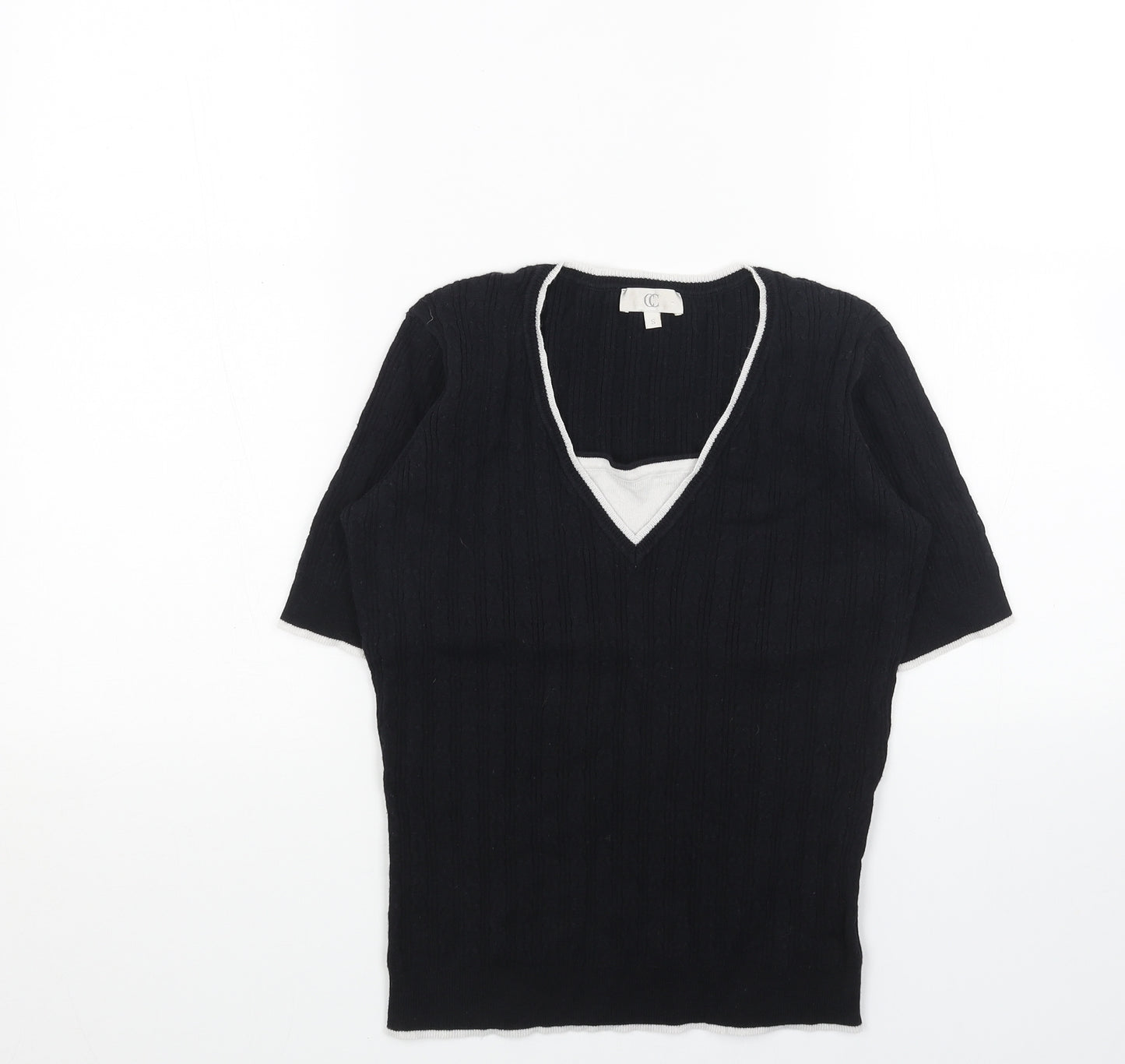 CC Womens Black V-Neck Cotton Pullover Jumper Size S