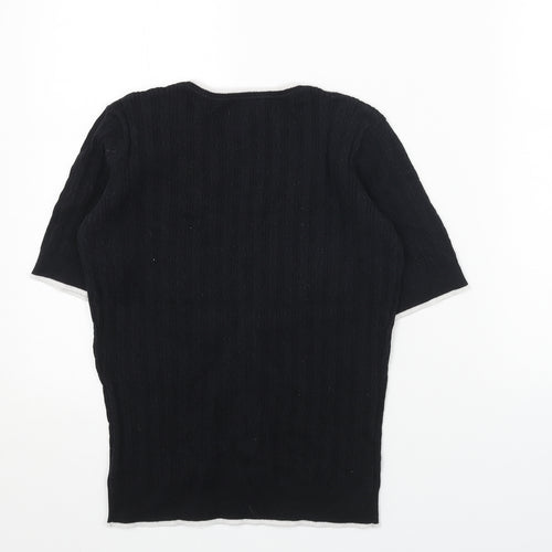 CC Womens Black V-Neck Cotton Pullover Jumper Size S