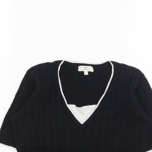 CC Womens Black V-Neck Cotton Pullover Jumper Size S