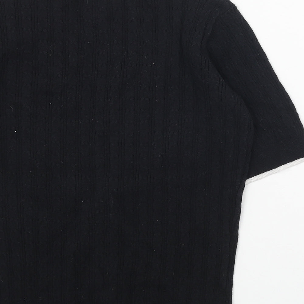 CC Womens Black V-Neck Cotton Pullover Jumper Size S
