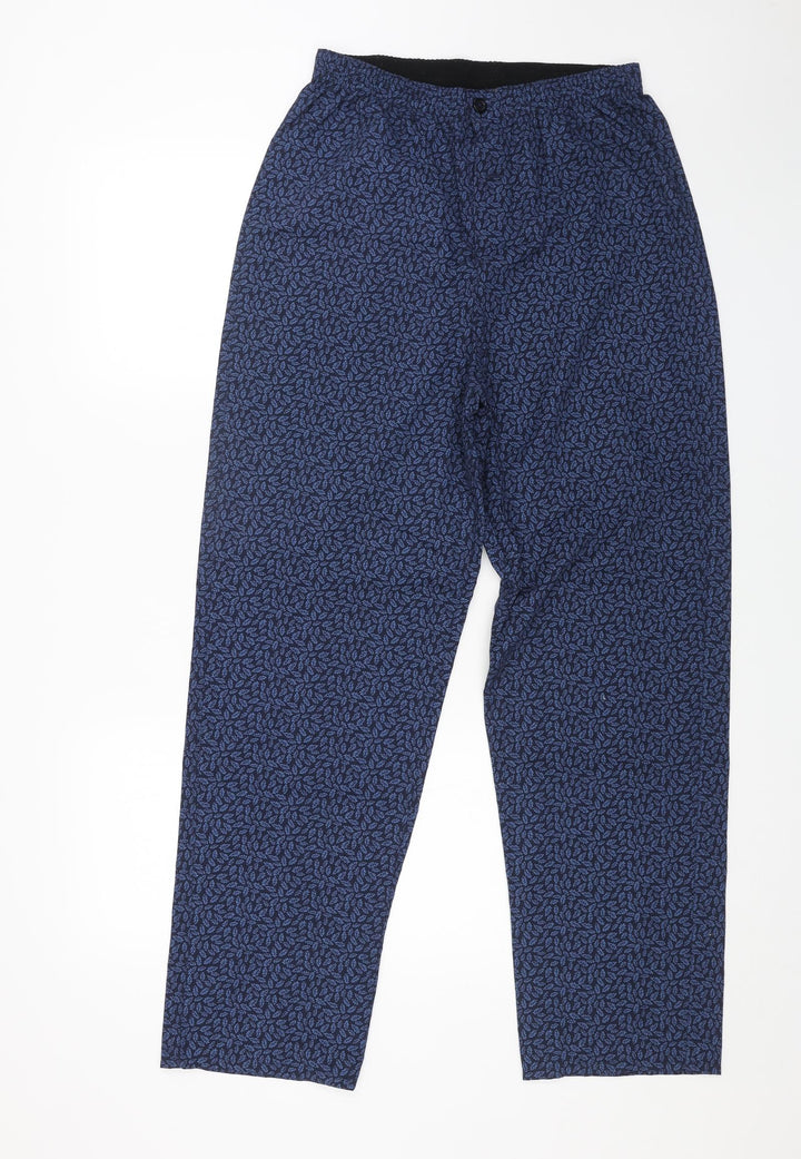 Marks and Spencer Womens Blue Geometric Polyester Trousers Size S L29 in Regular Button
