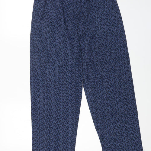 Marks and Spencer Womens Blue Geometric Polyester Trousers Size S L29 in Regular Button