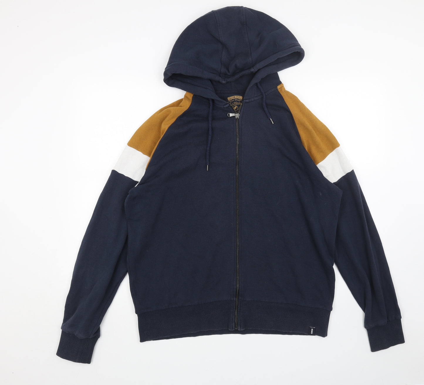 Red Herring Womens Blue Colourblock Cotton Full Zip Hoodie Size L Zip