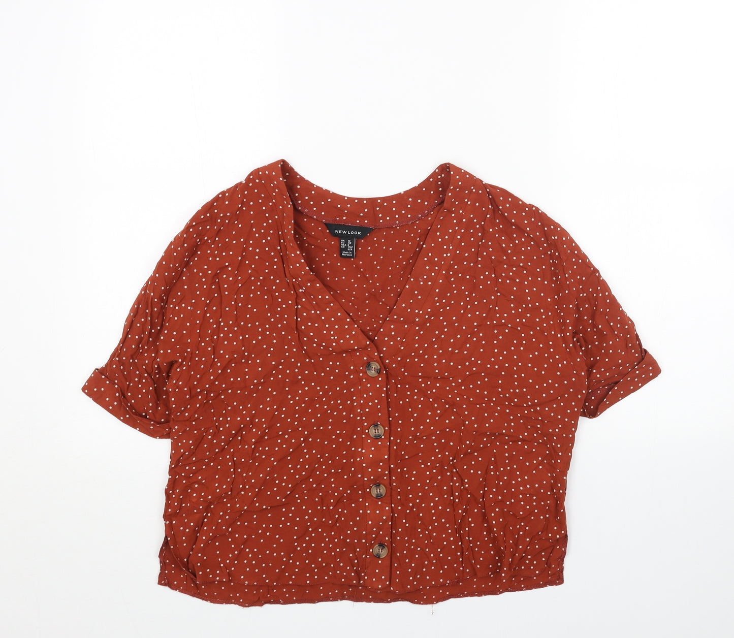 New Look Womens Orange Geometric Viscose Basic Blouse Size 12 V-Neck