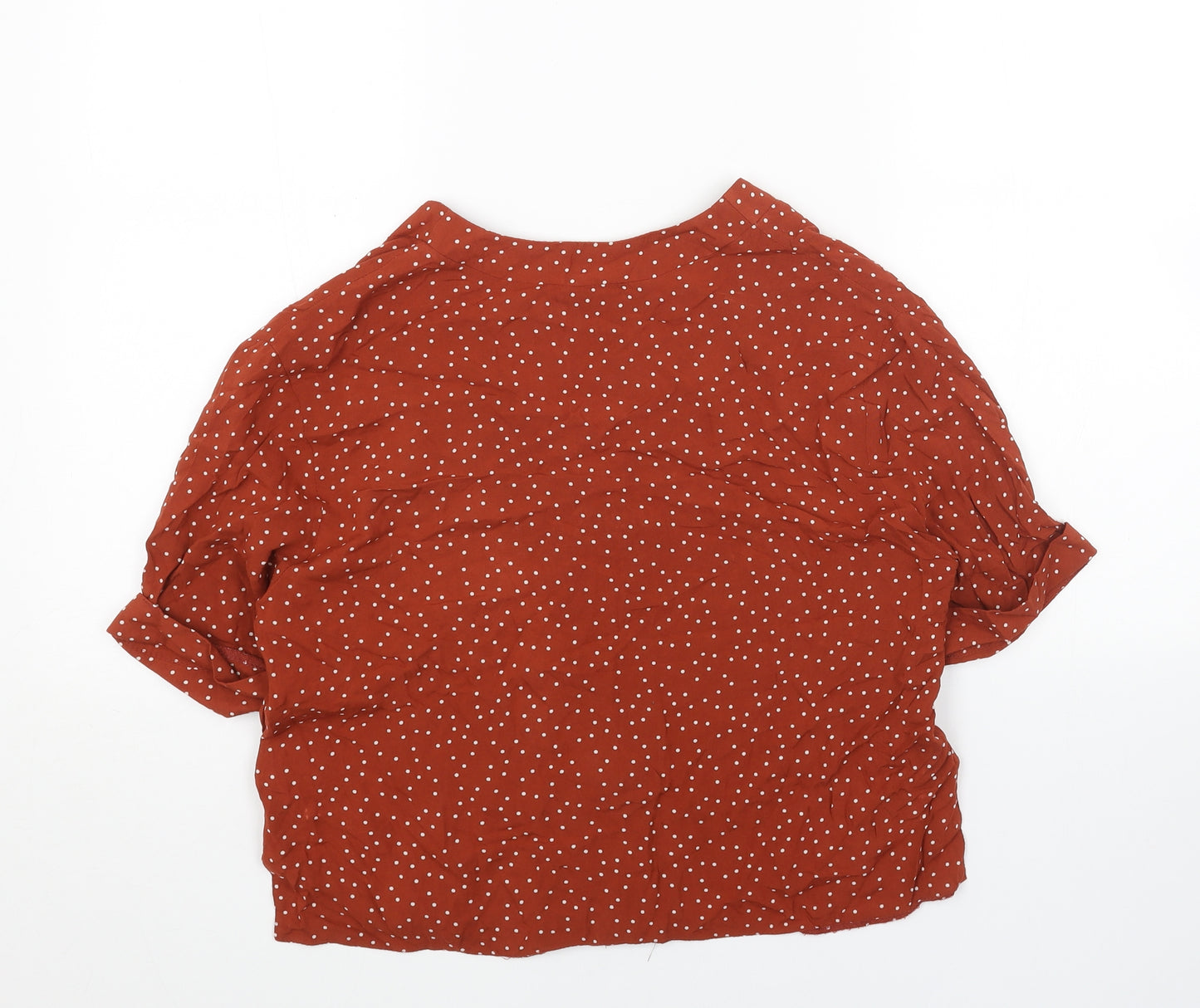 New Look Womens Orange Geometric Viscose Basic Blouse Size 12 V-Neck