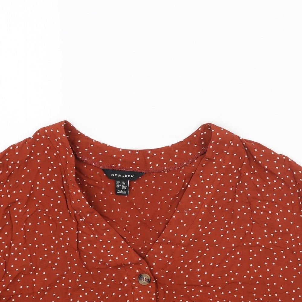 New Look Womens Orange Geometric Viscose Basic Blouse Size 12 V-Neck