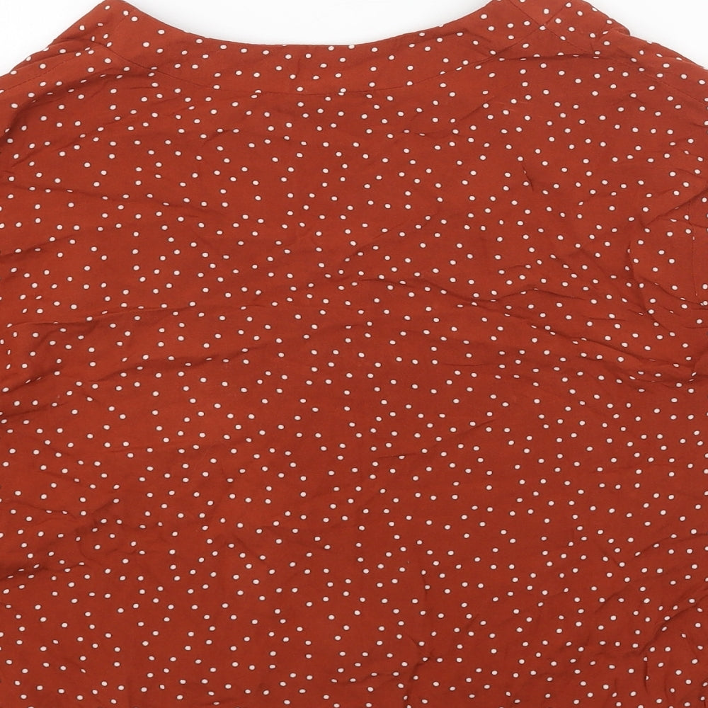 New Look Womens Orange Geometric Viscose Basic Blouse Size 12 V-Neck