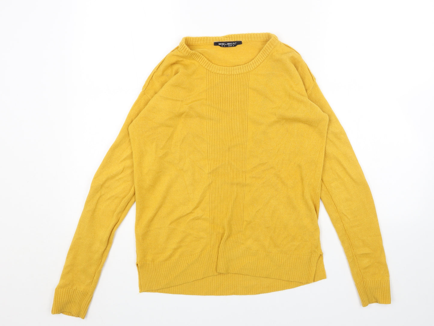 Select Womens Yellow Scoop Neck Acrylic Pullover Jumper Size L