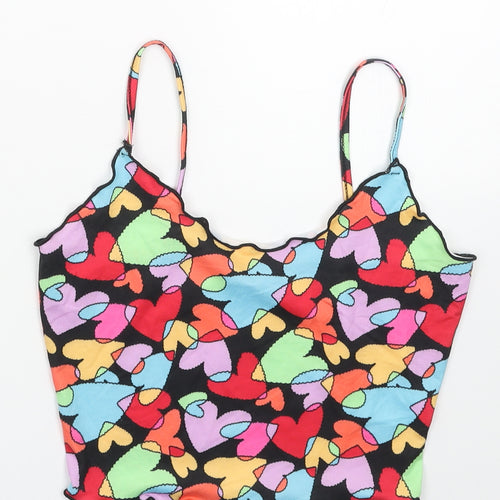 SheIn Womens Multicoloured Geometric Polyester Cropped Tank Size S Scoop Neck - Heart Pattern