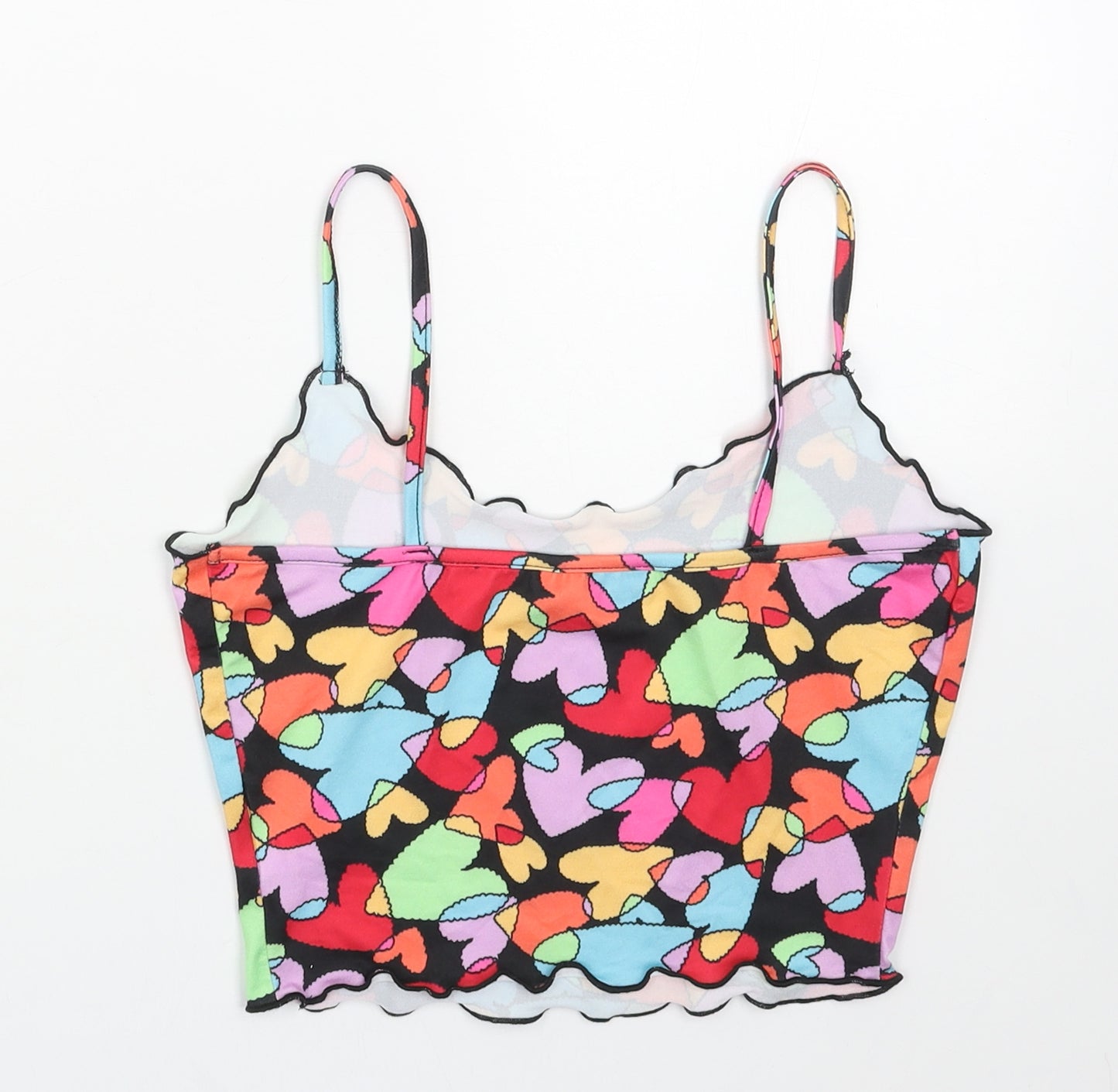 SheIn Womens Multicoloured Geometric Polyester Cropped Tank Size S Scoop Neck - Heart Pattern