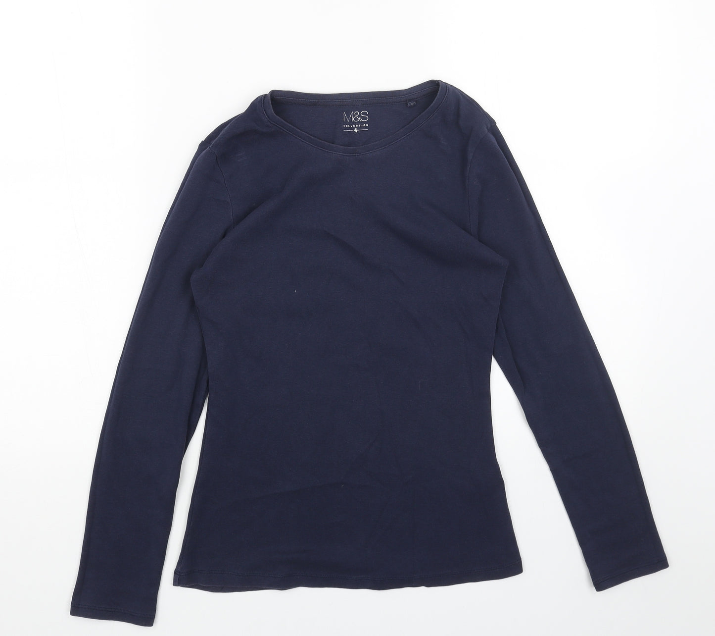 Marks and Spencer Womens Blue Cotton Basic T-Shirt Size 10 Round Neck