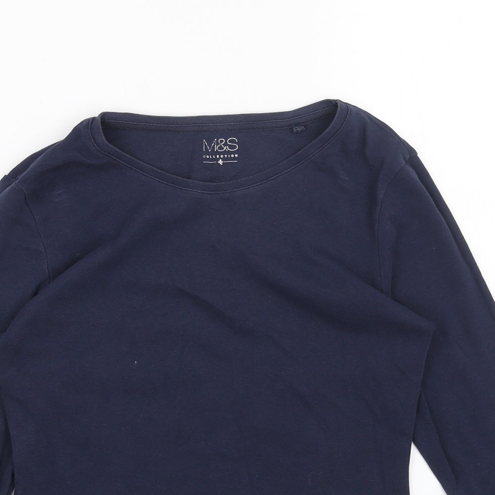 Marks and Spencer Womens Blue Cotton Basic T-Shirt Size 10 Round Neck