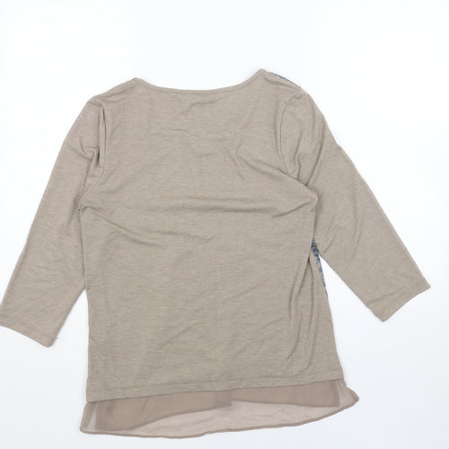 Bonmarché Womens Brown Geometric Cotton Basic Blouse Size 10 Round Neck