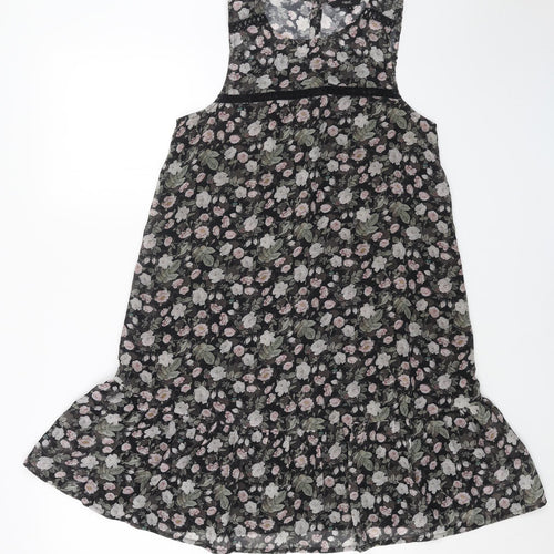 NEXT Womens Black Floral Polyester Tank Dress Size 10 Boat Neck Button