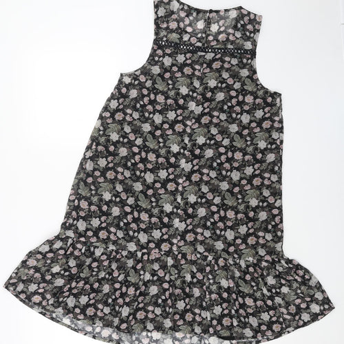 NEXT Womens Black Floral Polyester Tank Dress Size 10 Boat Neck Button