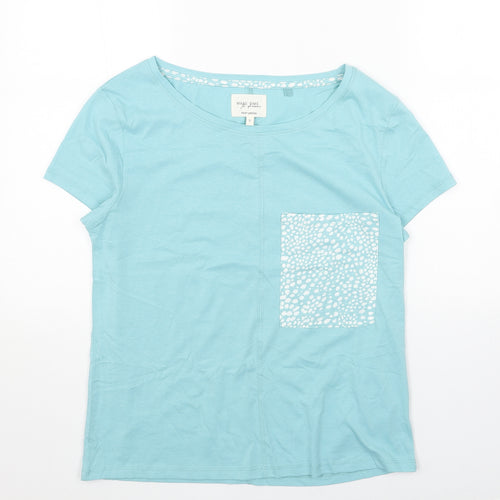 NEXT Womens Blue Geometric Cotton Basic T-Shirt Size S Round Neck