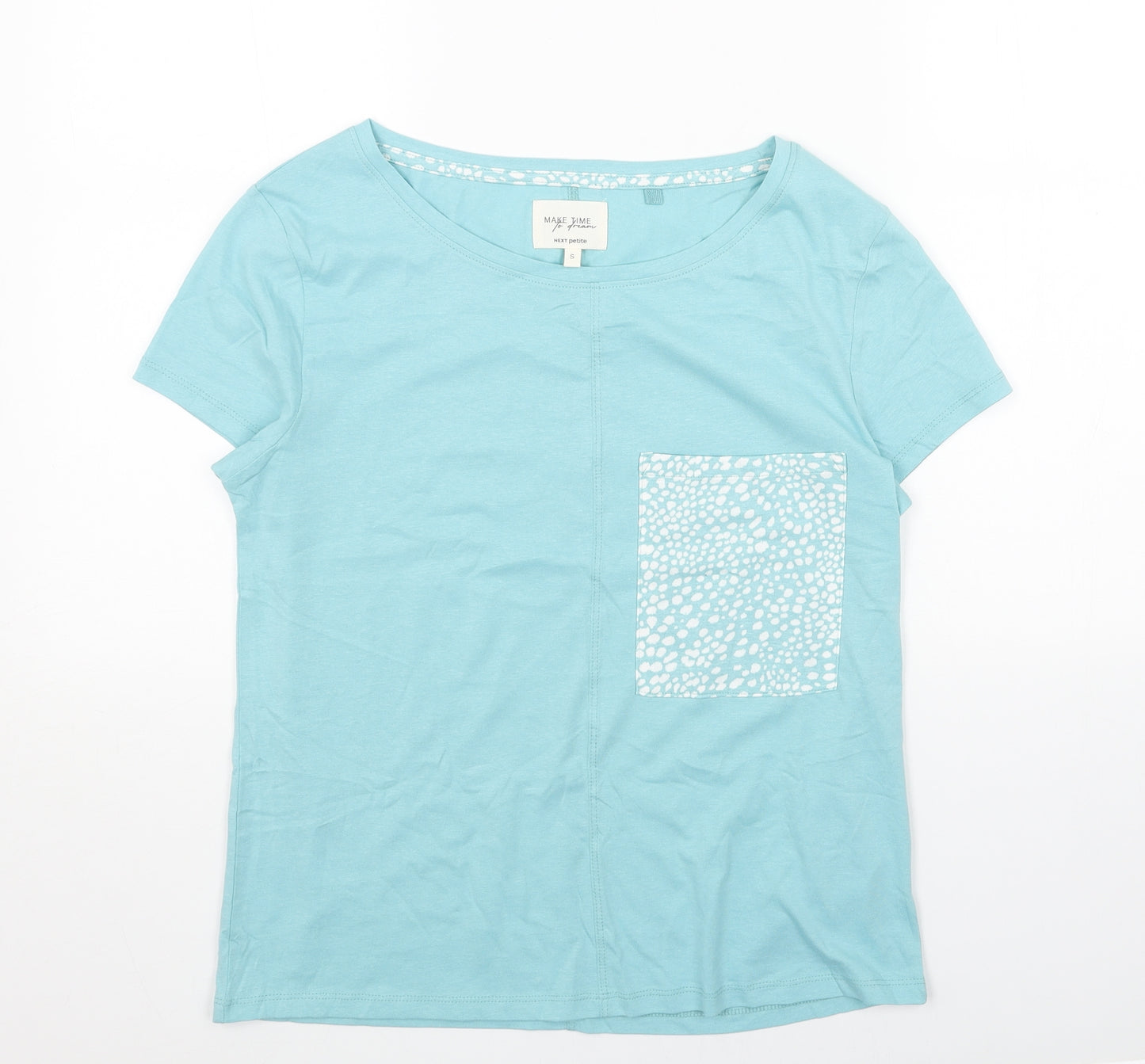 NEXT Womens Blue Geometric Cotton Basic T-Shirt Size S Round Neck